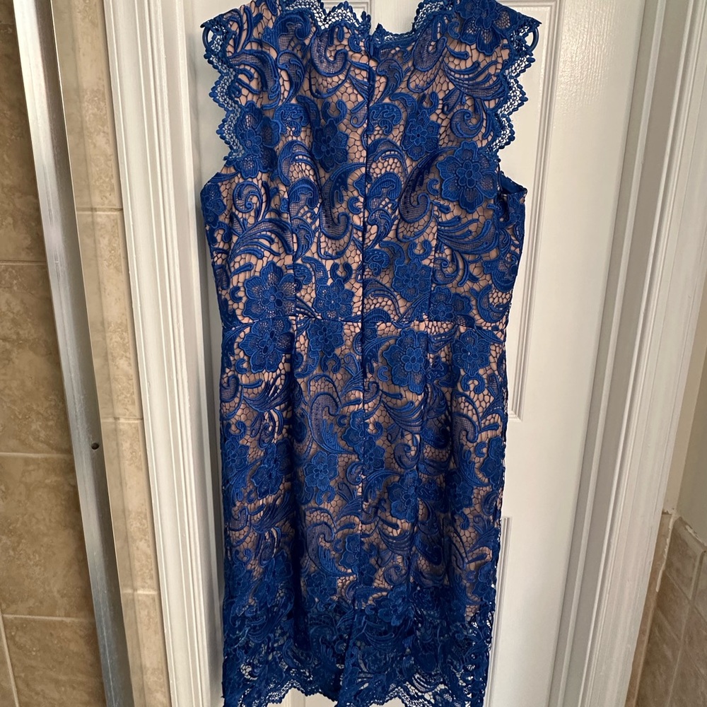 Dress the Population Blue Sheath Midi Dress Sleeveless Crew Neck - Picture 3 of 3